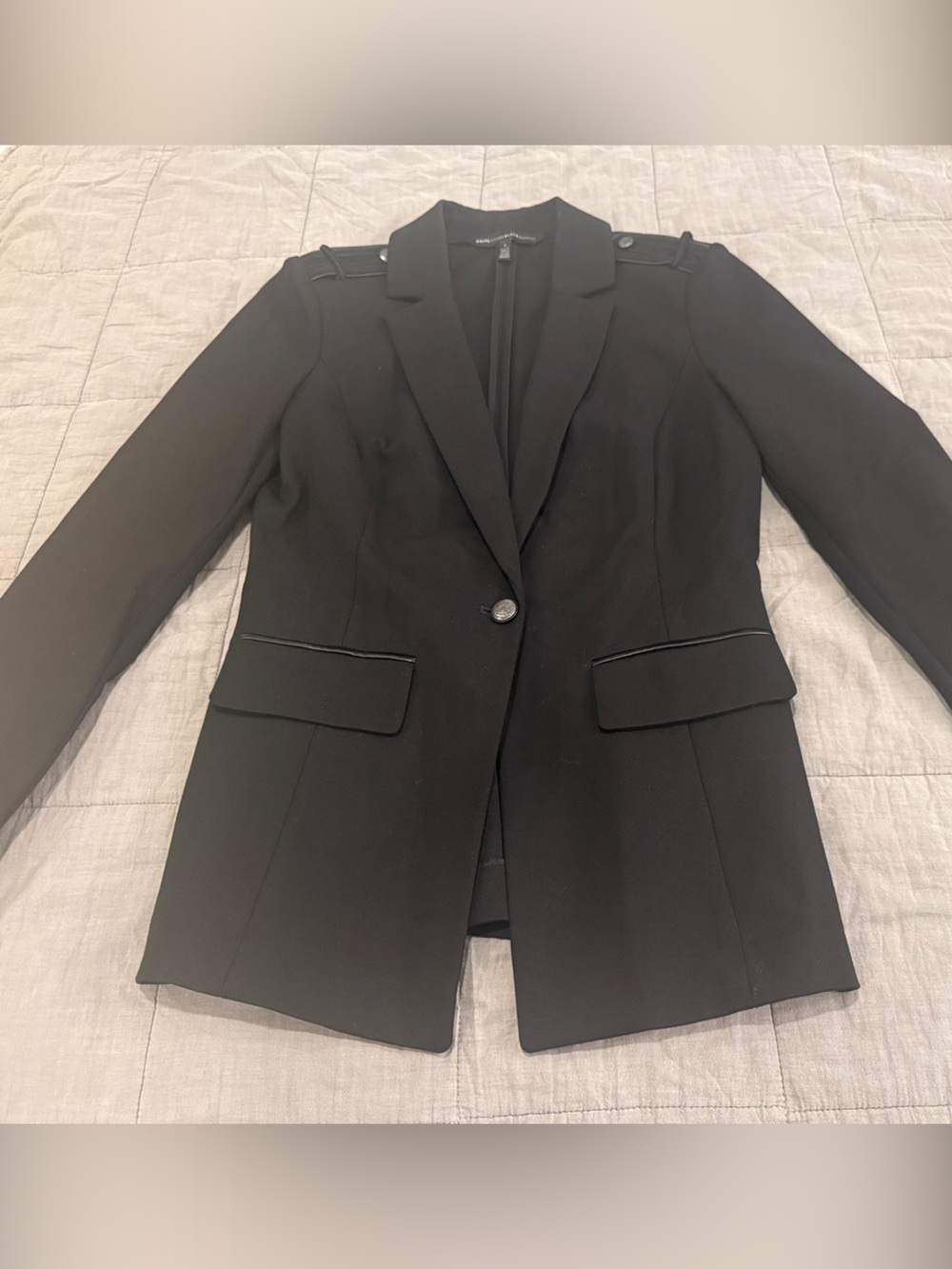 White House Black Market Black Tailored Single-Button Blazer with Epaulets